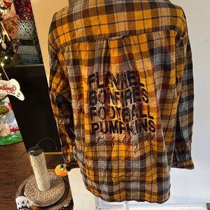 Yellow and Black Plaid Football Pumpkins Graphic Flannel Shirt